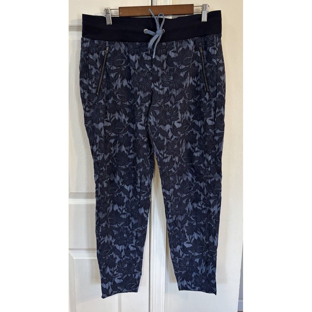 Athleta Trekkie North Jogger Pants Womens Size 12 Blue Floral Pockets Athleisure
